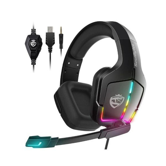 SOULBYTES S12 PS4 PS5 PC XBOX ONE SWITCH WITH MICROPHONE DYNAMIC RGB LED EFFECT 3.5MM WIRED STEREO BASS OVER EAR MIC